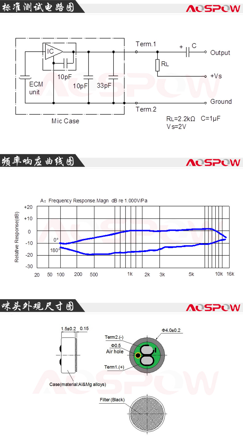 駐極體4015咪頭規格書尺寸