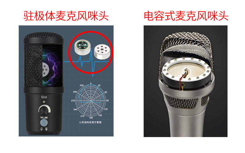 駐極體麥克風咪頭與電容式麥克風咪頭展示圖